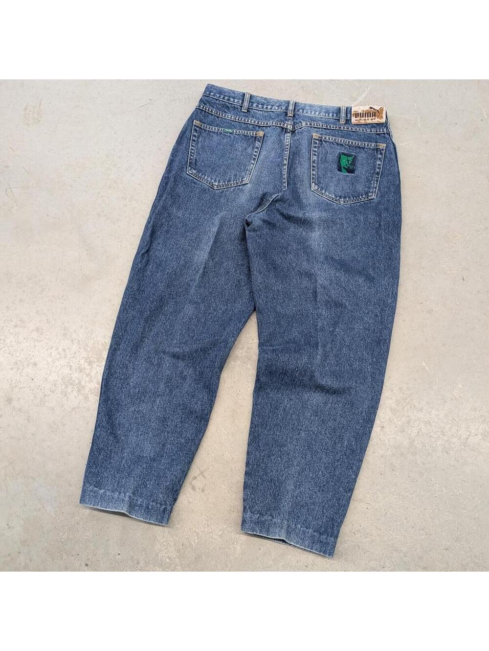 Vintage 90s PUMA Faded Blue Denim Jeans Puma Patch